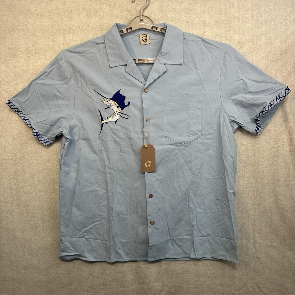 Hardaddy XL  Button Up Short Sleeve Blue Shirt Marlin Waves‎ Fishing NWT